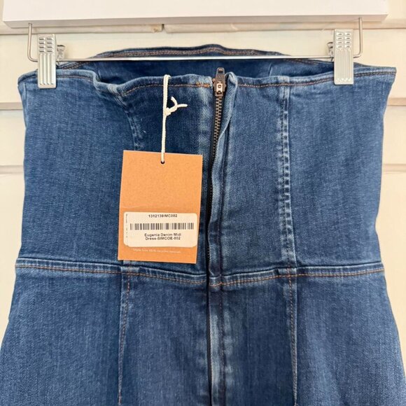 NWT Reformation Jeans Eugenia Denim Strapless Midi Dress Simcoe Blue Women's 2 - Picture 4 of 7